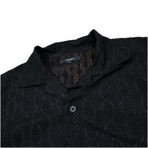 BEAMS Heart Short Sleeve Open Knit Lace Camp Collar Large Oversized Shirt Japan